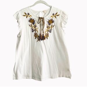 Keep in Touch Flutter Sleeve 100% Cotton Blouse Relaxed Fit White Purple Size S